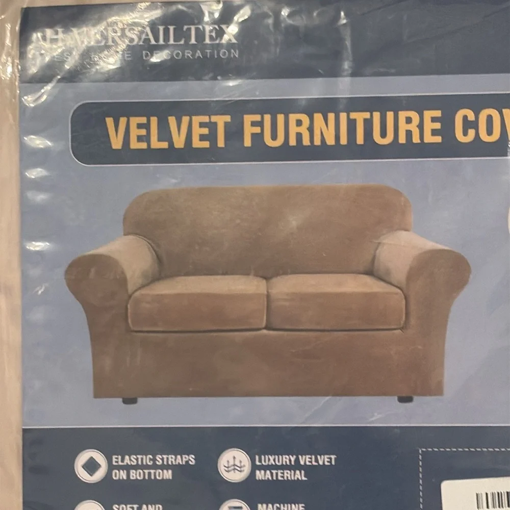 H. Versailtex Ivory 3 piece velvet furniture cover for medium sofa